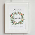 Winter wreath art print in white frame